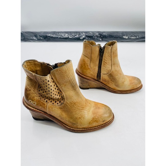 Bedstu Countess Cognac Brown Leather Wedge Heel Ankle Booties Size 6.5 - Picture 4 of 13